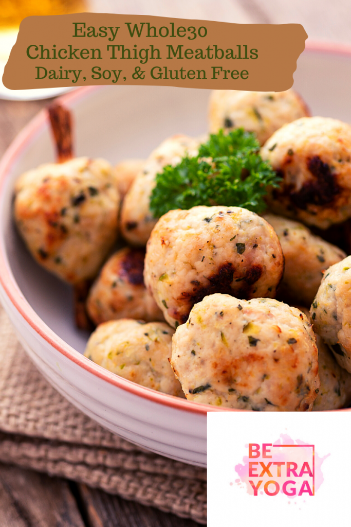 Easy Whole30 chicken thigh meatballs Pinterest pin.