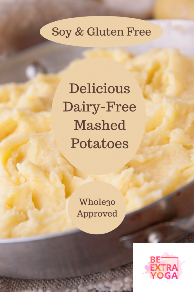 Whole30 approved, plus soy, gluten, and dairy free mashed potatoes Pinterest pin.