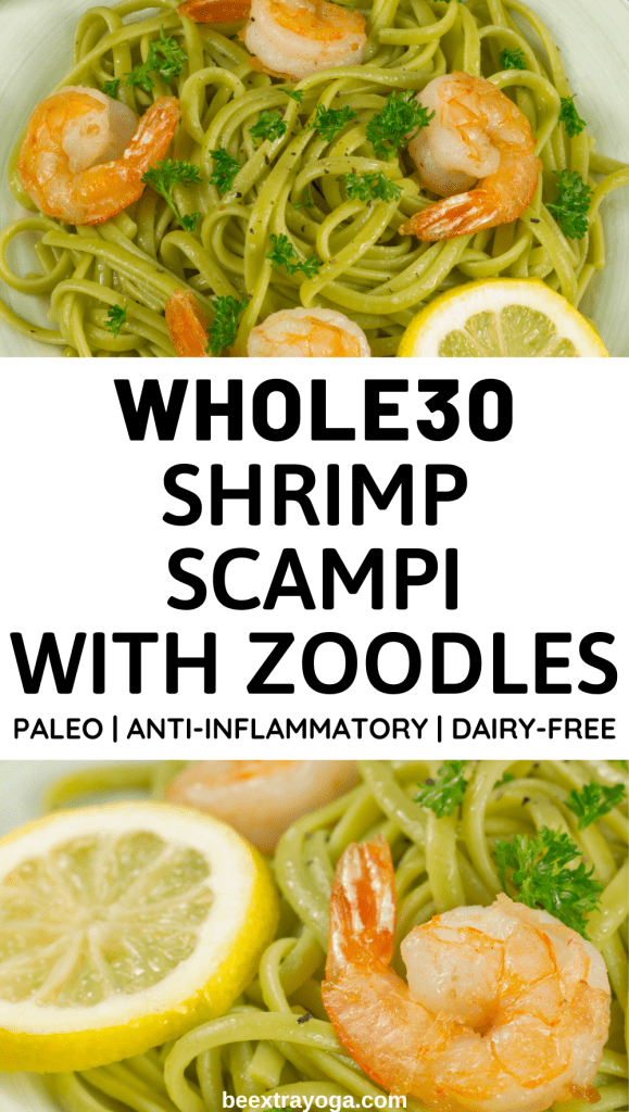 Whole30 shrimp scampi with zoodles Pinterest pin.