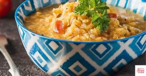 Red lentil soup in a bowl. This is a recipe for anti-inflammatory red lentil soup.