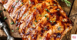 Ribs on a wooden cutting board. This recipe is for paleo Crockpot ribs.