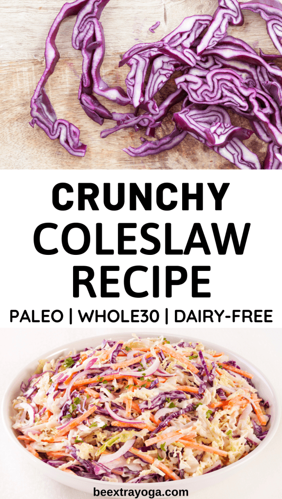 Crunchy coleslaw recipe paleo, Whole30, dairy-free Pinterest pin.