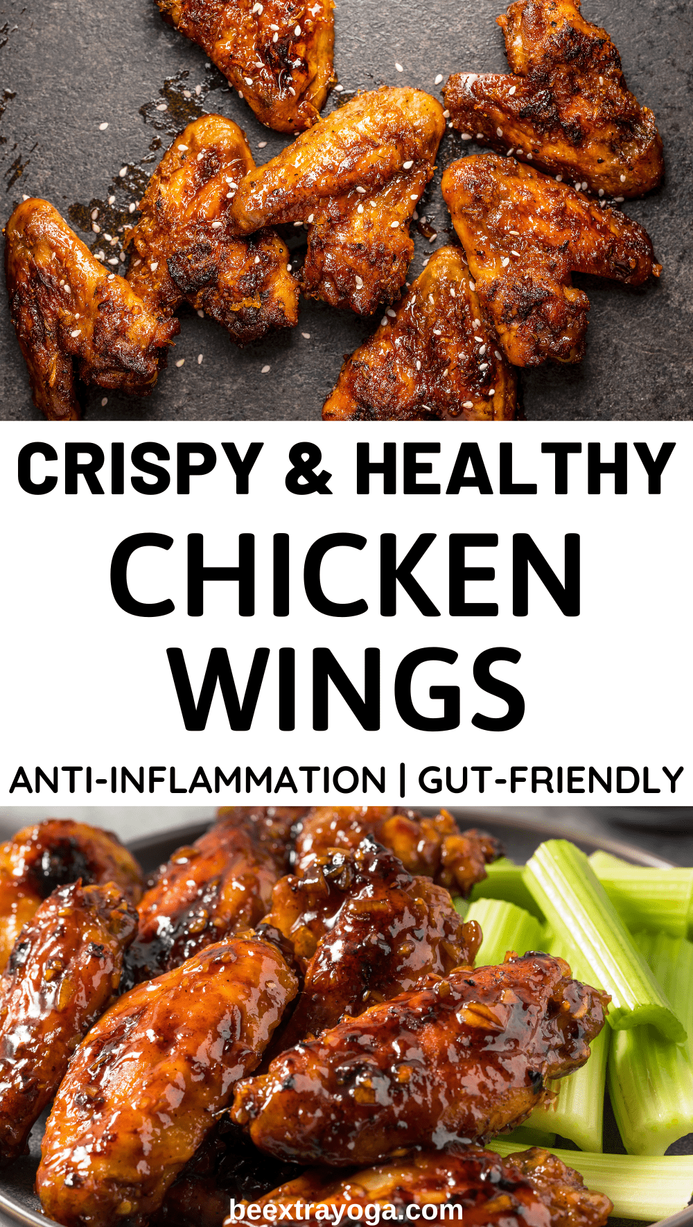 Crispy and healthy chicken wings that are anti-inflammation and gut-friendly Pinterest pin.